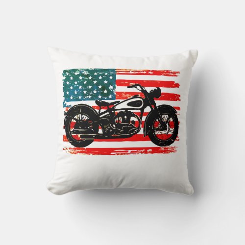 Freedom Ride USA Flag with Motorcycle Throw Pillow
