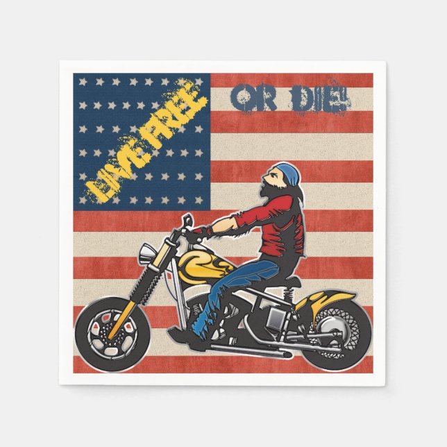 Freedom Rider Biker on USA Flag Paper Napkins (Front)