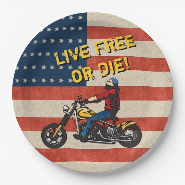 Freedom Rider - USA Flag, Biker and Custom Caption Paper Plates (Front)