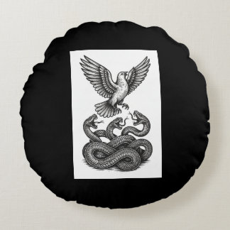 Freedom Riser: Dove & Serpent Tattoo Art Round Pillow