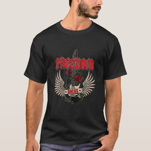 Freedom Rocks Guitar Wings Rock Music Matching App T_Shirt