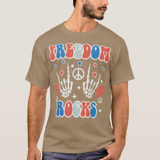 Freedom Rocks Skeleton Retro 4th Of July America P T-Shirt