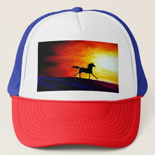 Freedom Running Horse Template White Red Blue Trucker Hat