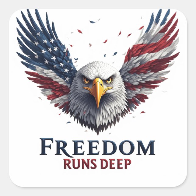 Freedom Runs Deep Patriotic USA Pride Decal Square Sticker (Front)