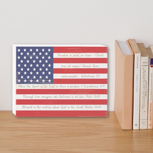 Freedom Scriptures American Flag Wooden Box Sign