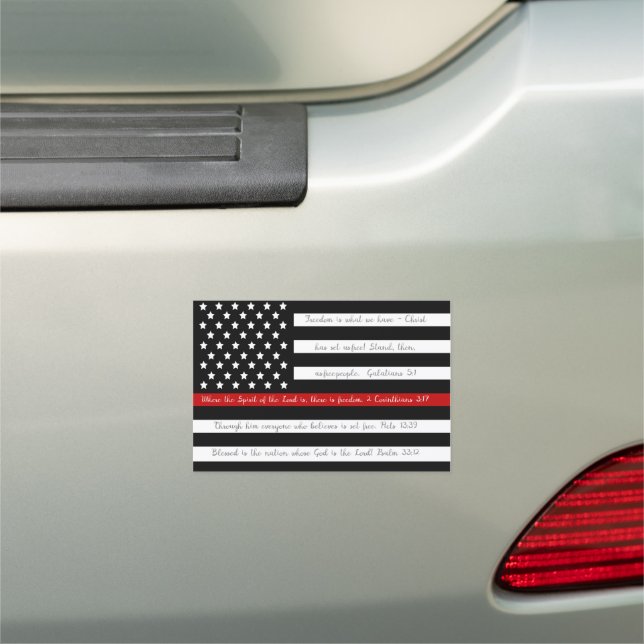 Freedom Scriptures Firefighter Red Line Flag Car Magnet (In Situ)
