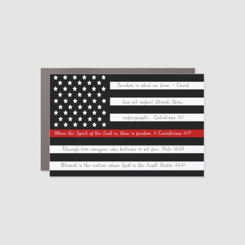 Freedom Scriptures Firefighter Red Line Flag Car Magnet