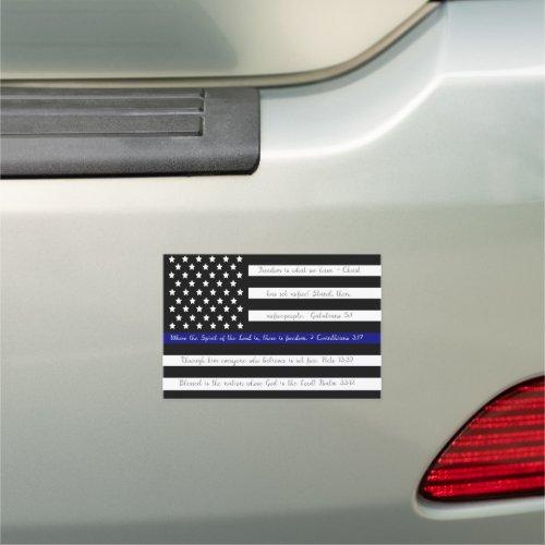 Freedom Scriptures Police Blue Line Flag Car Magnet