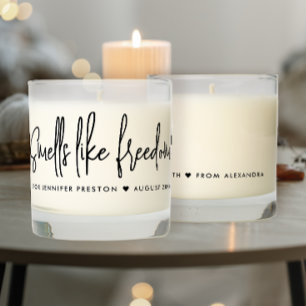 Freedom Simple Modern Script Black White Divorce Scented Candle