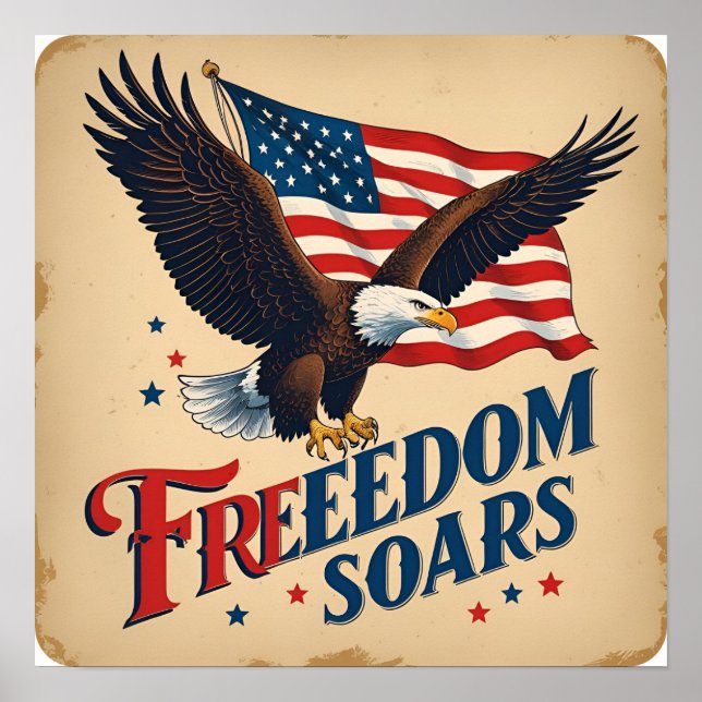 Freedom Soars Eagle Parchment Poster Print (Front)