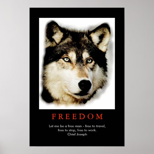 Freedom Spirit Motivational Wolf Eyes Poster
