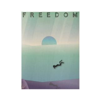 Freedom Swimmer in Blue Wood Poster