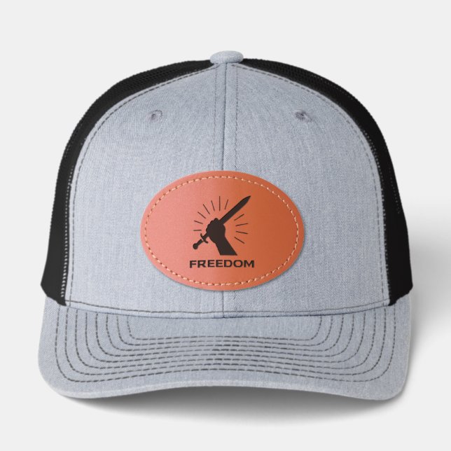 freedom sword graphic leather patch hat (Front)