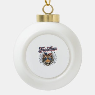 Freedom Tiger Patriotic Vintage Engraving Shirt_1 Ceramic Ball Christmas Ornament