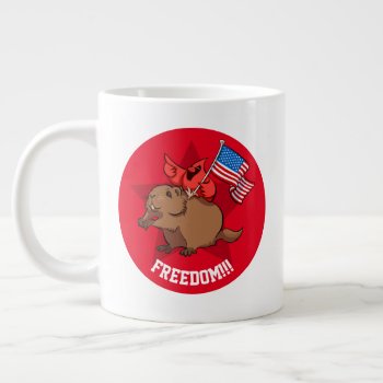 Freedom Usa Funny Groundhog & Red Cardinal Cartoon Giant Coffee Mug by NoodleWings at Zazzle