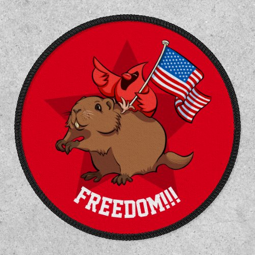 Freedom USA Funny Groundhog  Red Cardinal Cartoon Patch