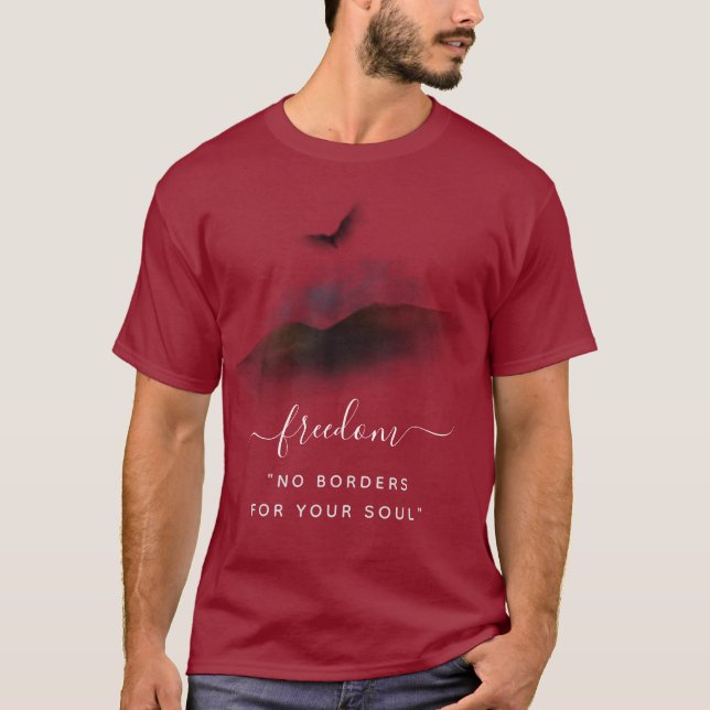 Freedom Watercolor Eagle Mountains Maroon T-Shirt (Front)