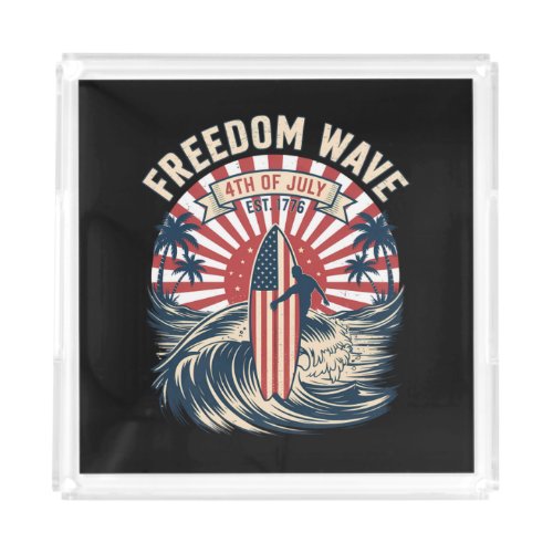Freedom Wave 4th Of July Acrylic Tray