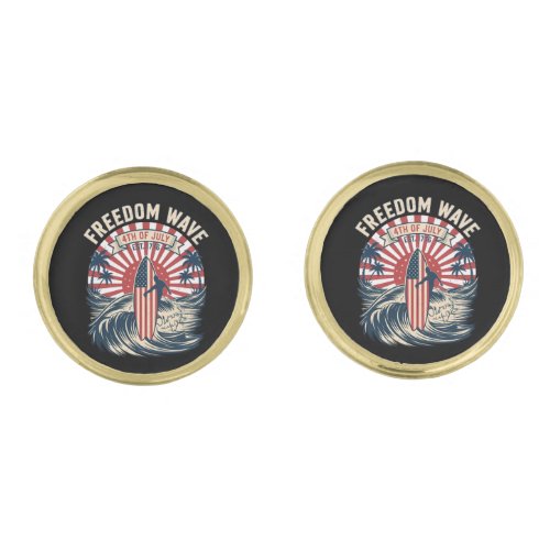 Freedom Wave 4th Of July Cufflinks
