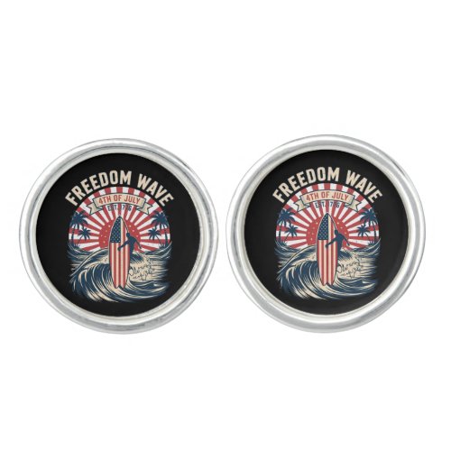 Freedom Wave 4th Of July Cufflinks