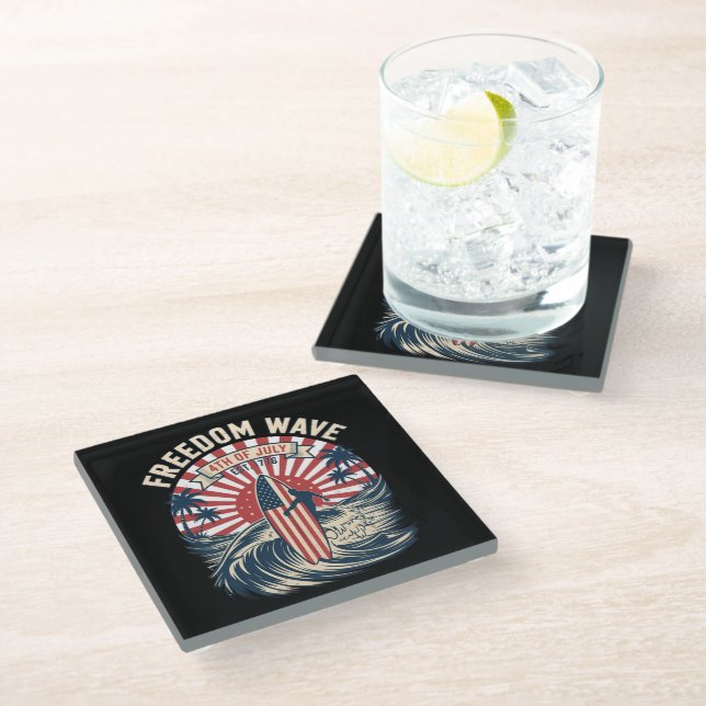 Freedom Wave 4th Of July Glass Coaster (Angled)