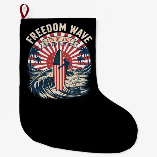 Freedom Wave 4th Of July Large Christmas Stocking