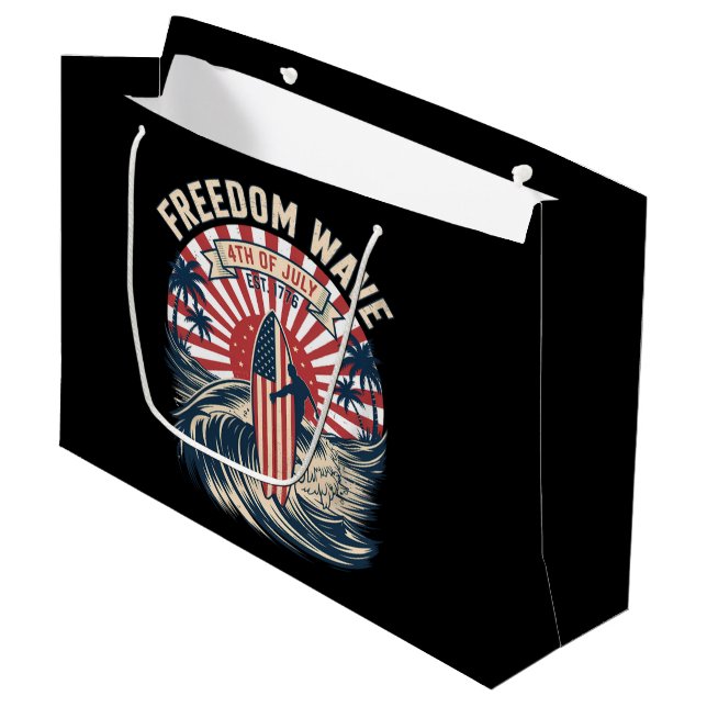Freedom Wave 4th Of July Large Gift Bag (Front Angled)