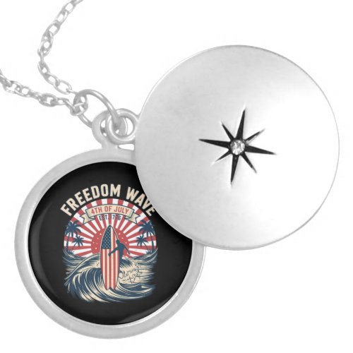Freedom Wave 4th Of July Locket Necklace