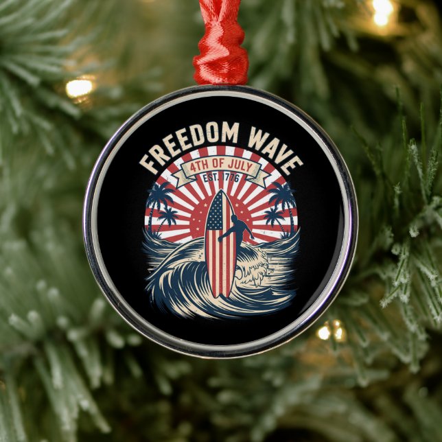 Freedom Wave 4th Of July Metal Ornament (Tree)