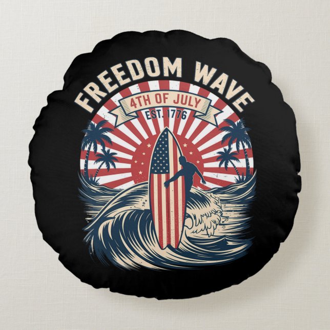 Freedom Wave 4th Of July Round Pillow (Front)