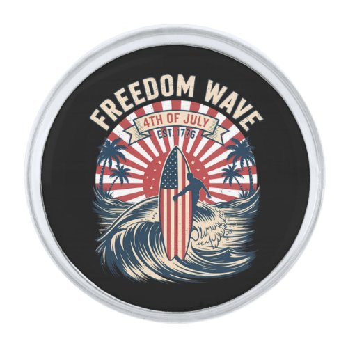 Freedom Wave 4th Of July Silver Finish Lapel Pin