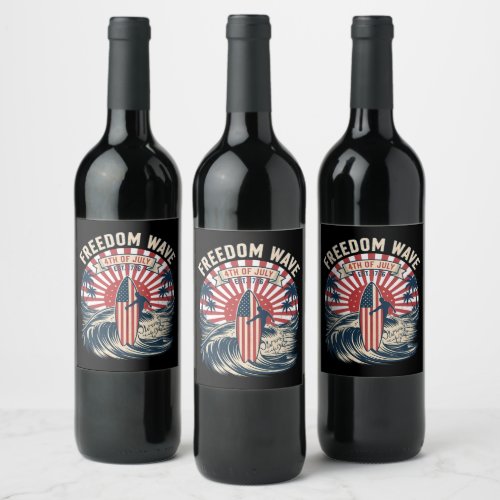 Freedom Wave 4th Of July Wine Label