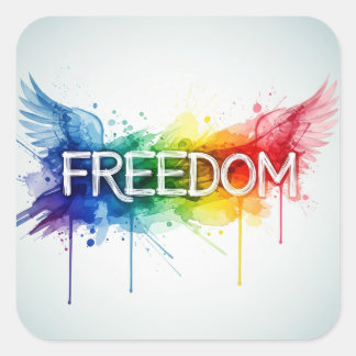 Freedom & Wings – Colorful Watercolor Art with Abs Square Sticker
