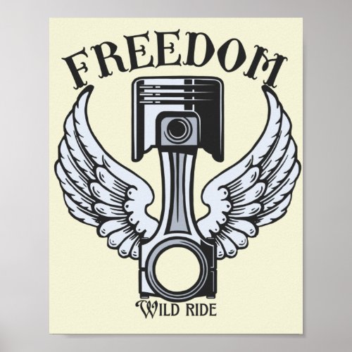 freedom wings pistons vintage motorcycle poster