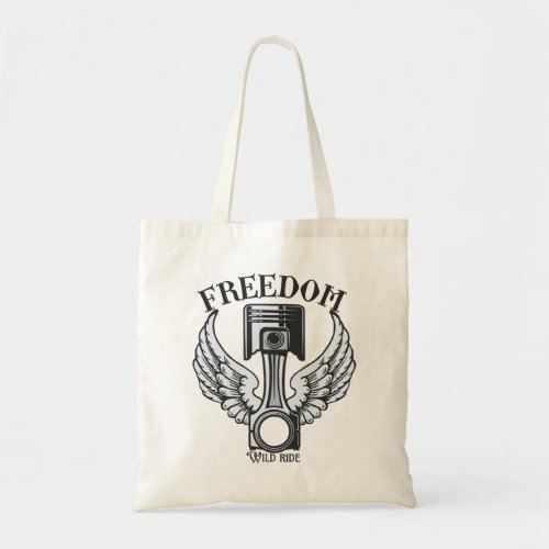 freedom wings pistons vintage motorcycle tote bag