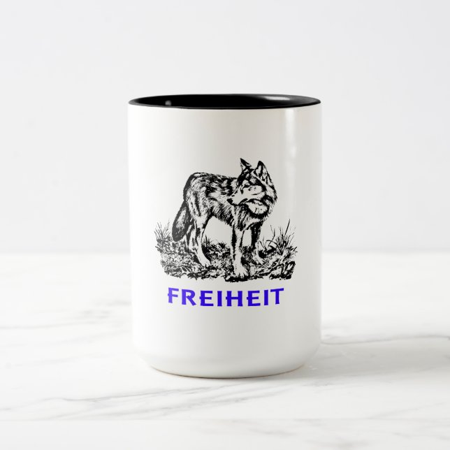 Freedom - wolf in the wild Two-Tone coffee mug (Center)