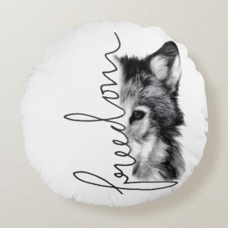 Freedom Wolf Minimal Line Art - Round Pillow