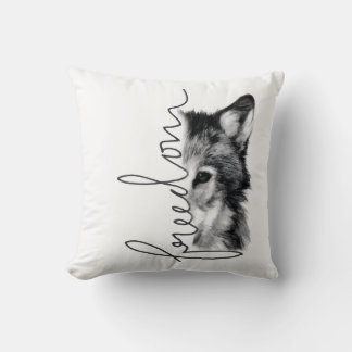 Freedom Wolf Minimal Line Art - Throw Pillow