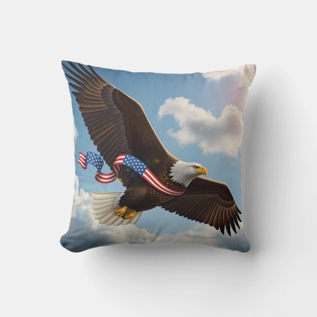 Freedom's Ascent – Patriotic Eagle 4th of July Throw Pillow (Front)
