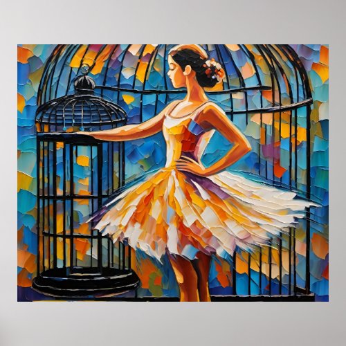 Freedoms Dance Ballerina and Birdcage Poster
