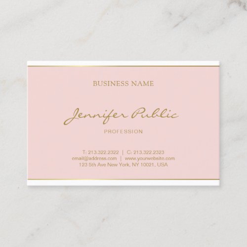 Freehand Gold Script Name Blush Pink Modern Business Card