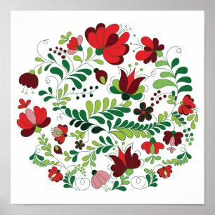 Freehand Hungarian Matyo Red and Green Poster