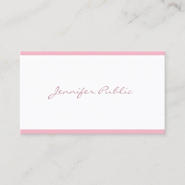 Freehand Script Elegant Pink Plain Luxury Pretty Business Card (Front)