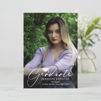 Freehand Script Front/Back Photo Graduation Invita Invitation