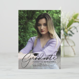 Freehand Script Front/Back Photo Graduation Invitation