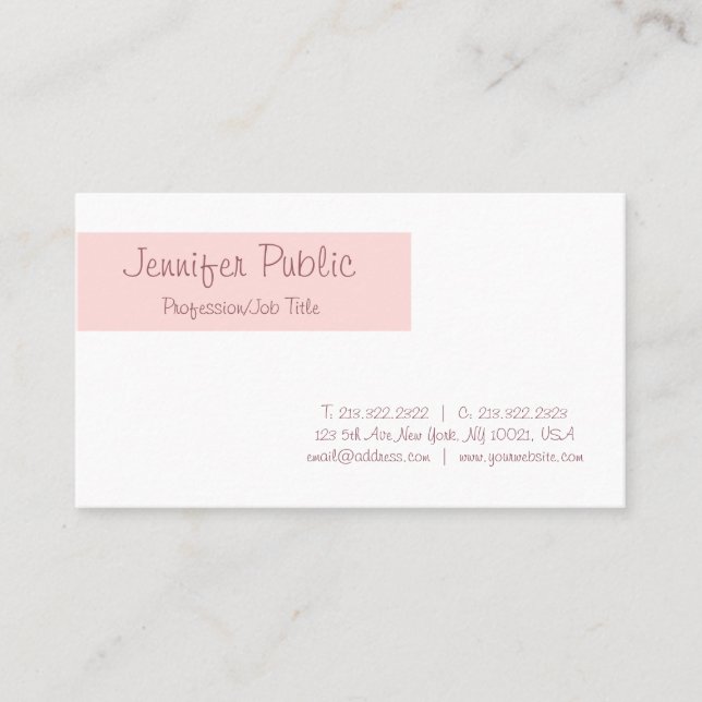 Freehand Stylish Clean Design Blush Pink Plain Business Card (Front)