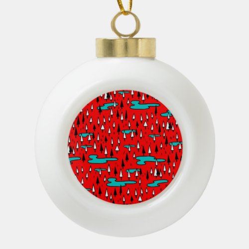 Freehand trees Scandinavian Christmas pattern Ceramic Ball Christmas Ornament