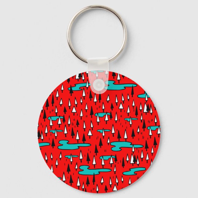 Freehand trees: Scandinavian Christmas pattern. Keychain (Front)
