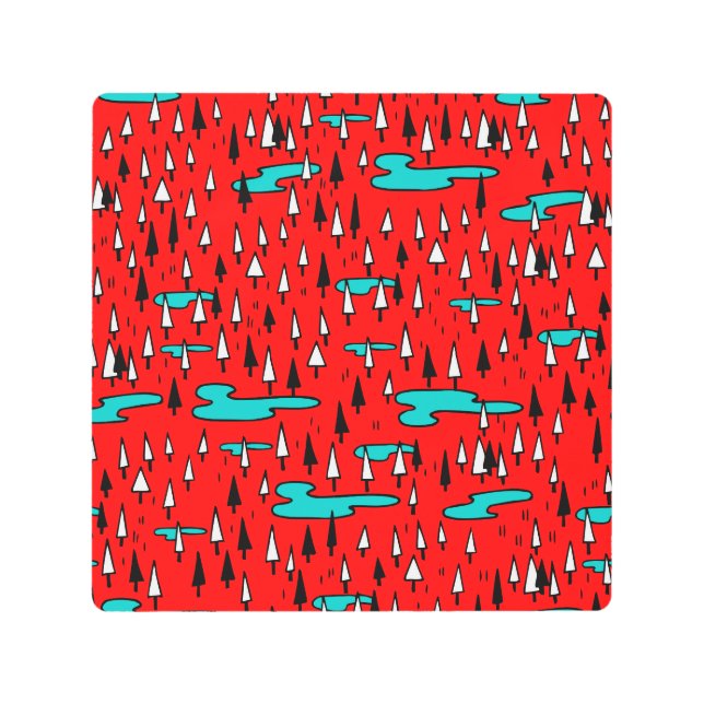 Freehand trees: Scandinavian Christmas pattern. Metal Print (Front)