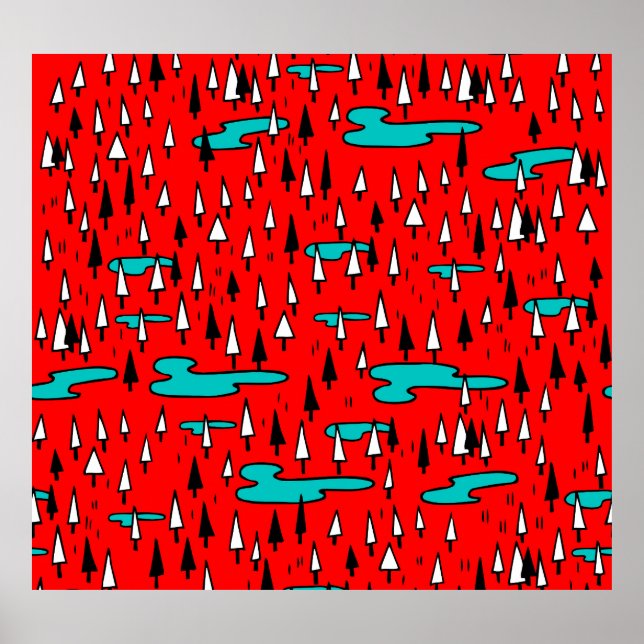 Freehand trees: Scandinavian Christmas pattern. Poster (Front)